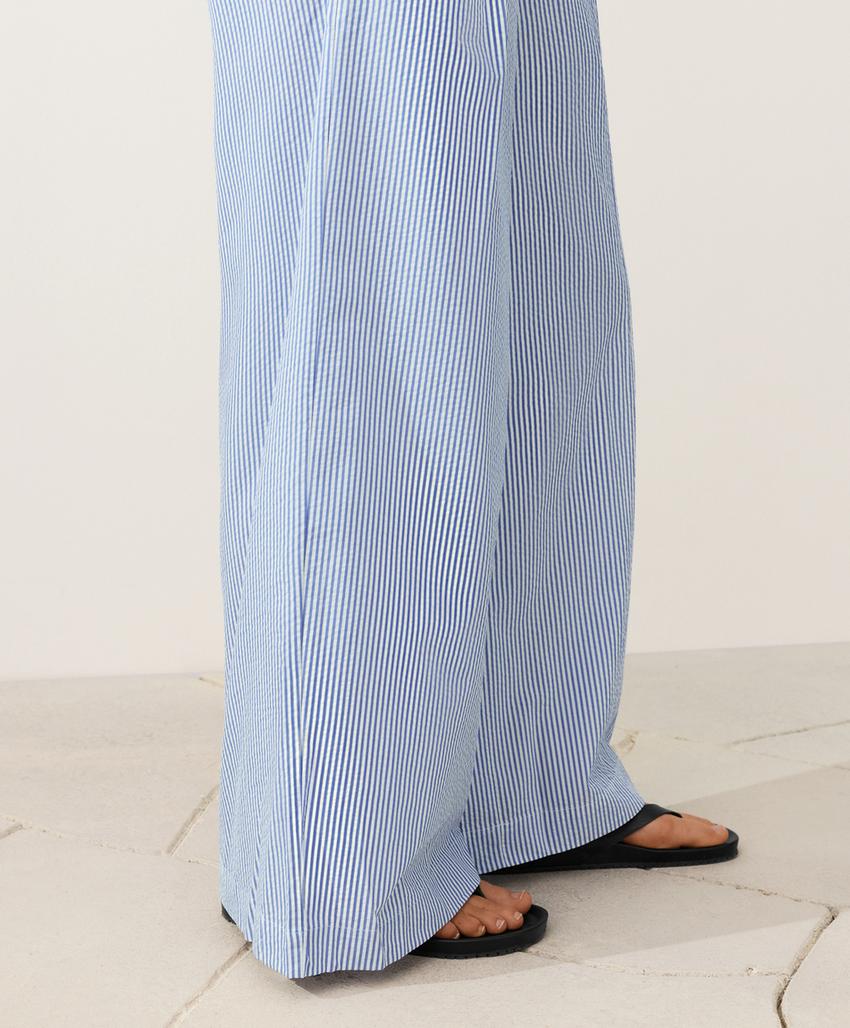 Широкие брюки в полоску из смесового хлопка