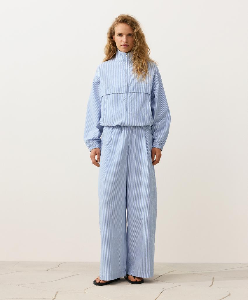 Широкие брюки в полоску из смесового хлопка