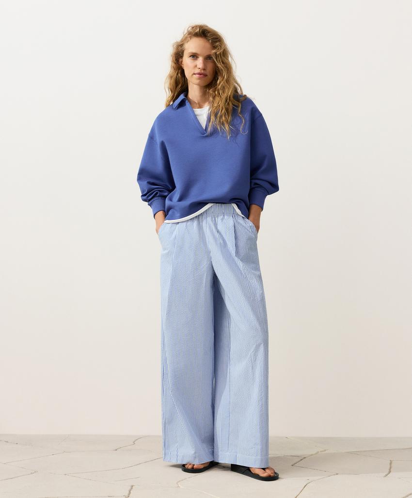 Широкие брюки в полоску из смесового хлопка