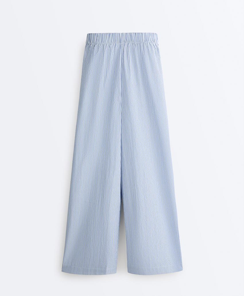 Широкие брюки в полоску из смесового хлопка