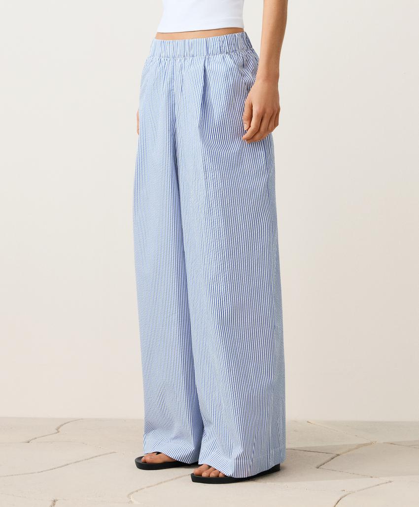 Широкие брюки в полоску из смесового хлопка