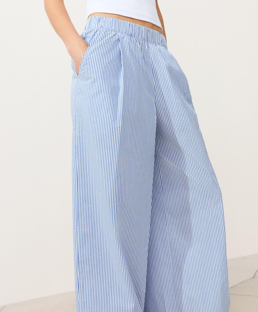 Широкие брюки в полоску из смесового хлопка