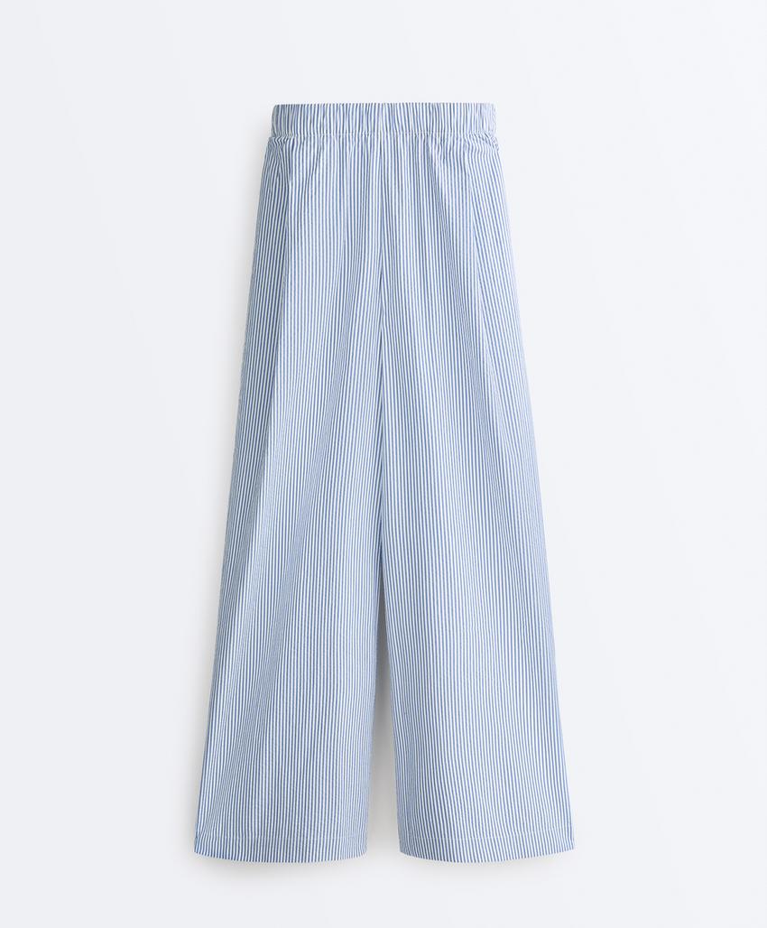 Широкие брюки в полоску из смесового хлопка