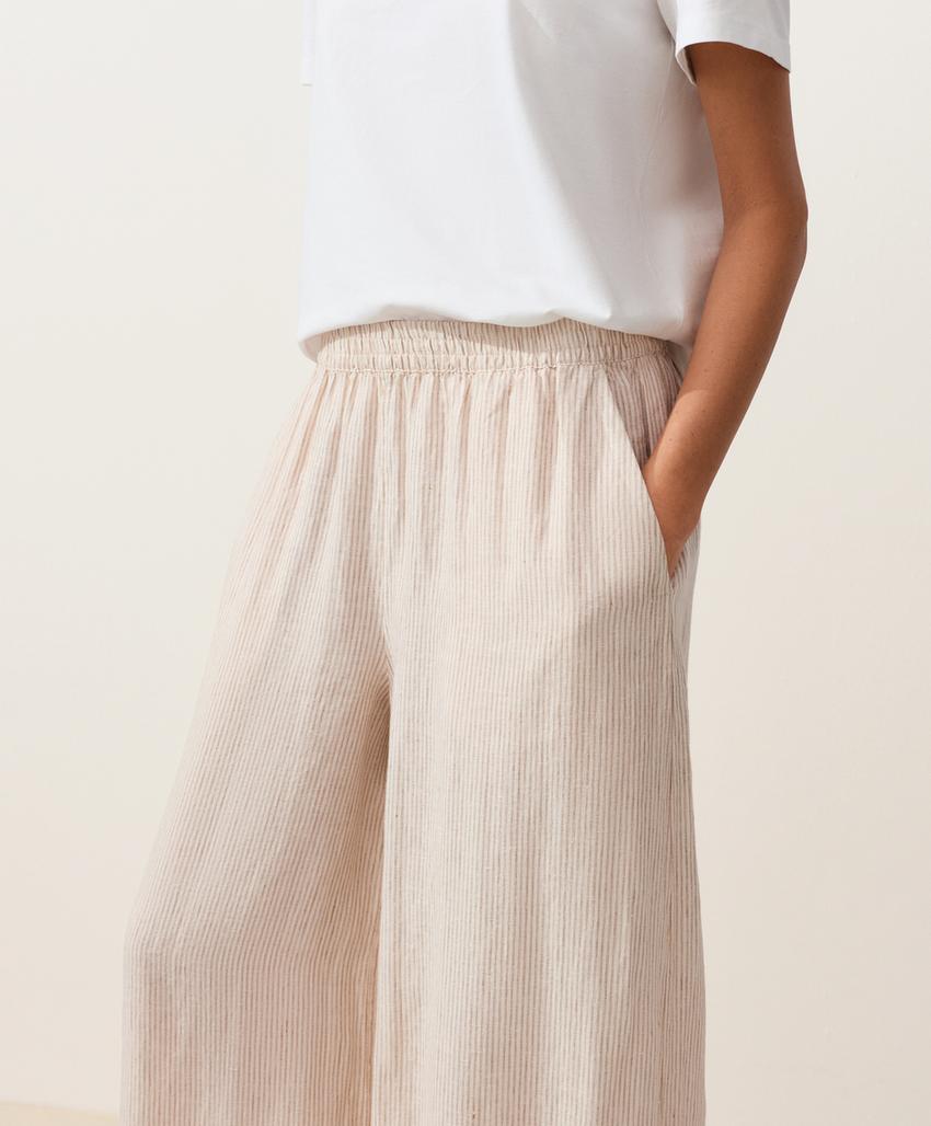 Брюки-блуммеры из 100%-го льна в полоску