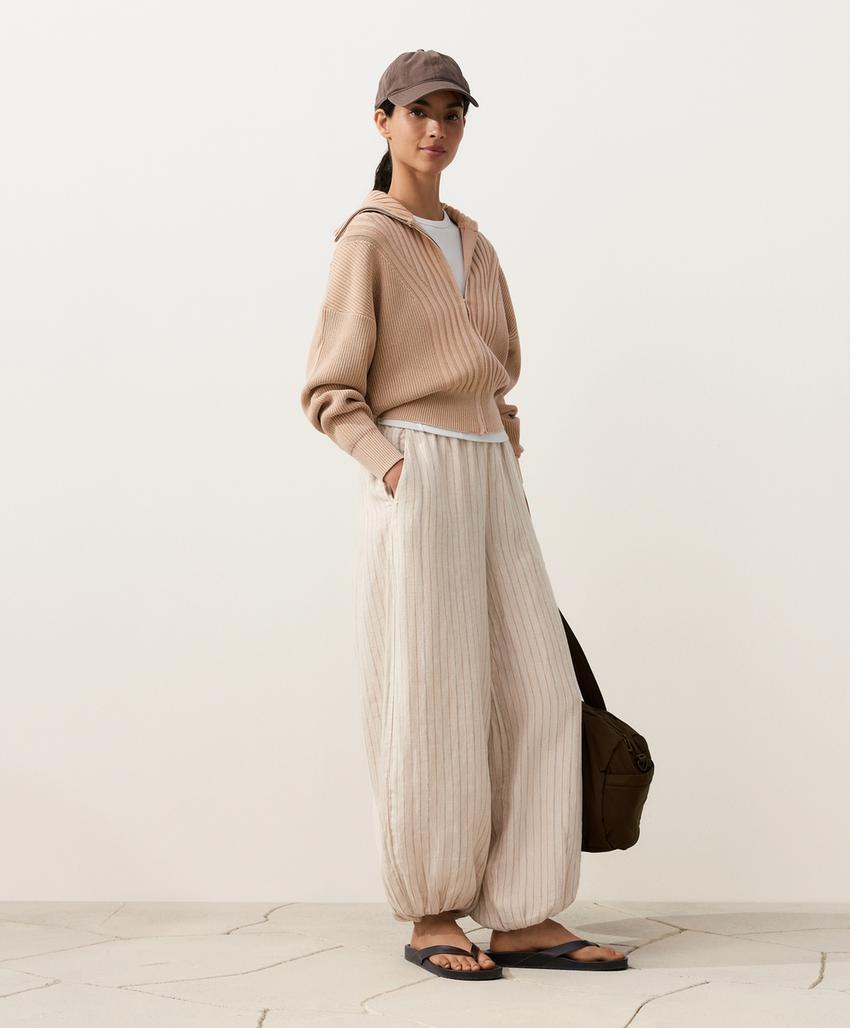 Брюки-блуммеры из 100%-го льна в полоску