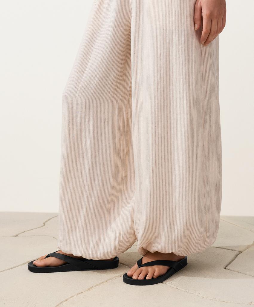 Брюки-блуммеры из 100%-го льна в полоску