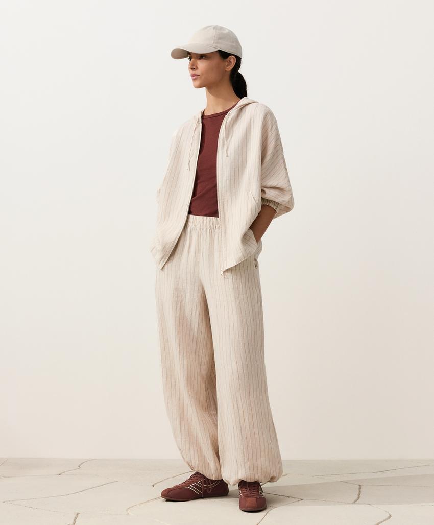 Брюки-блуммеры из 100%-го льна в полоску