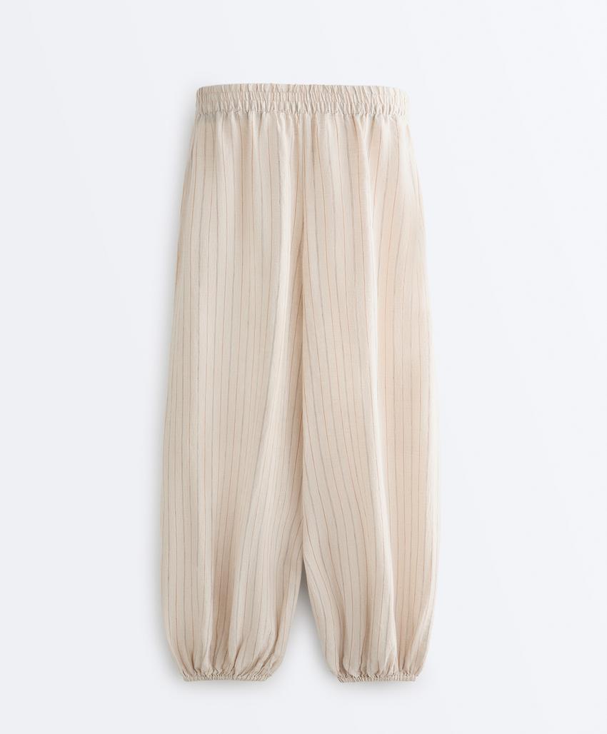 Брюки-блуммеры из 100%-го льна в полоску