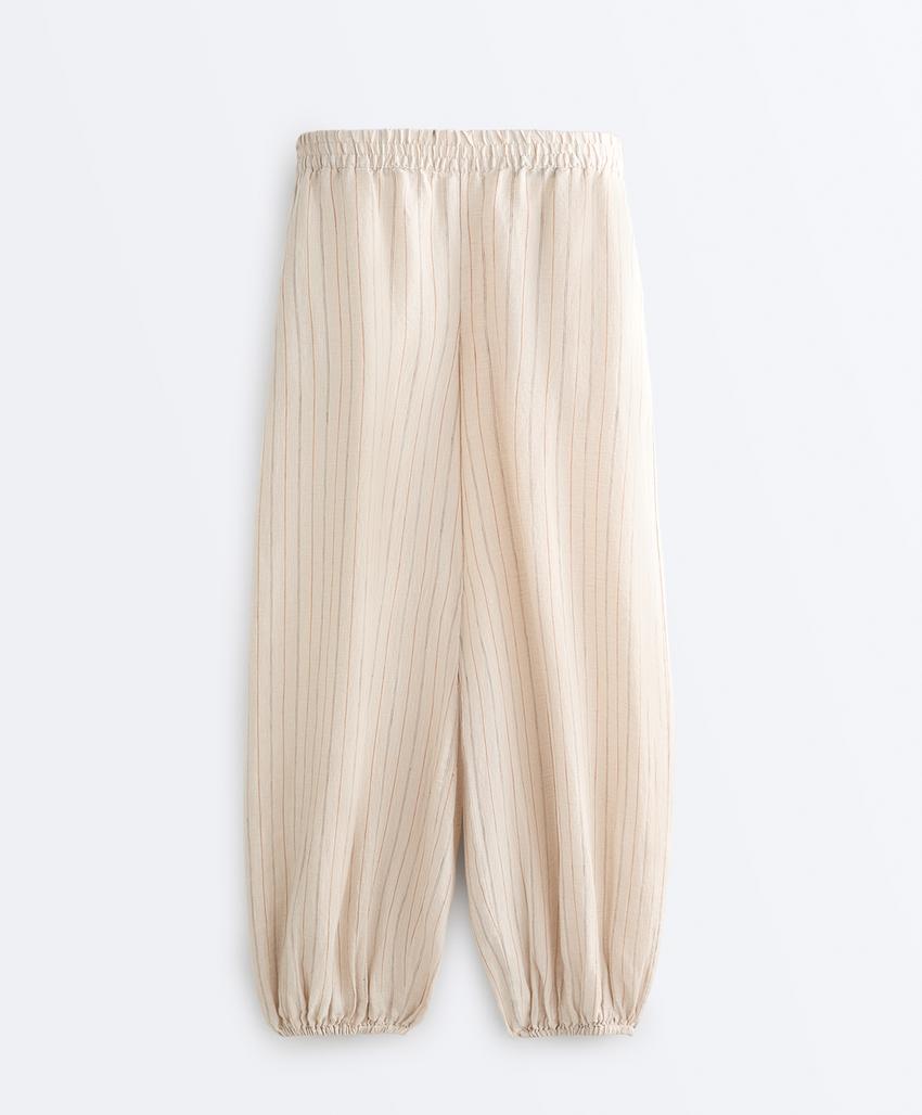 Брюки-блуммеры из 100%-го льна в полоску