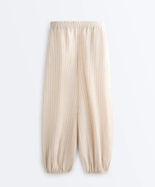 Брюки-блуммеры из 100%-го льна в полоску- Заказать в России