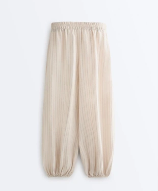 Брюки-блуммеры из 100%-го льна в полоску- Заказать в России