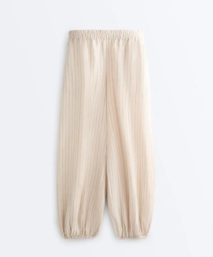 Брюки-блуммеры из 100%-го льна в полоску- Заказать в России