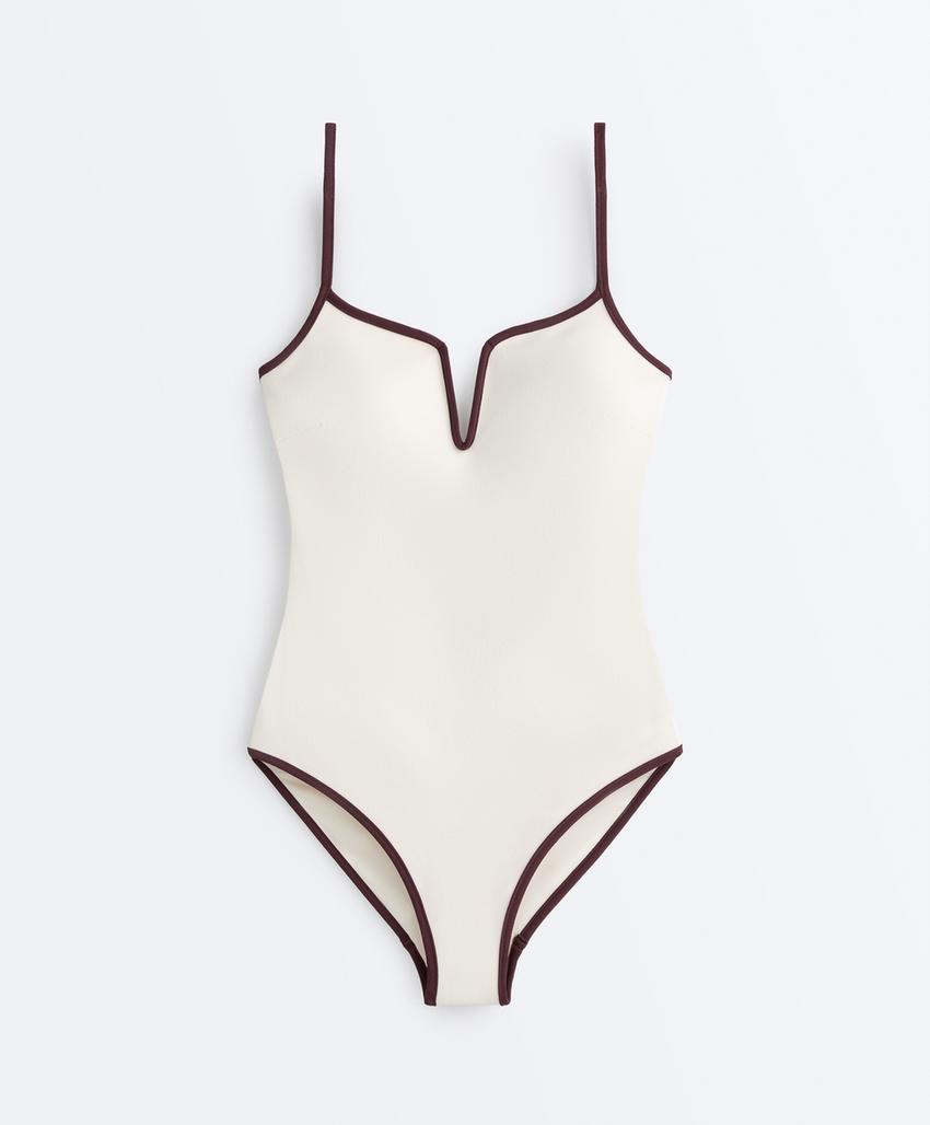 Купальник с V-образным вырезом и контрастной окантовкой