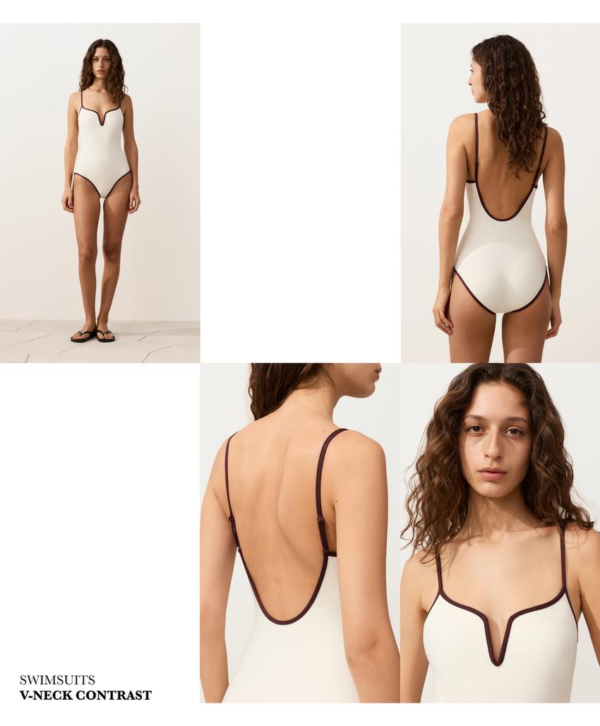 Купальник с V-образным вырезом и контрастной окантовкой