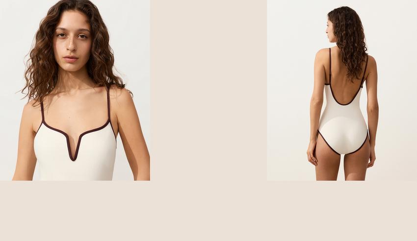 Купальник с V-образным вырезом и контрастной окантовкой