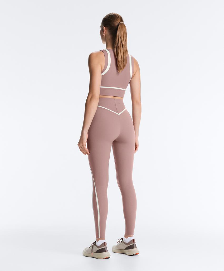 High-rise compressive core-control ankle-length leggings with contrast details