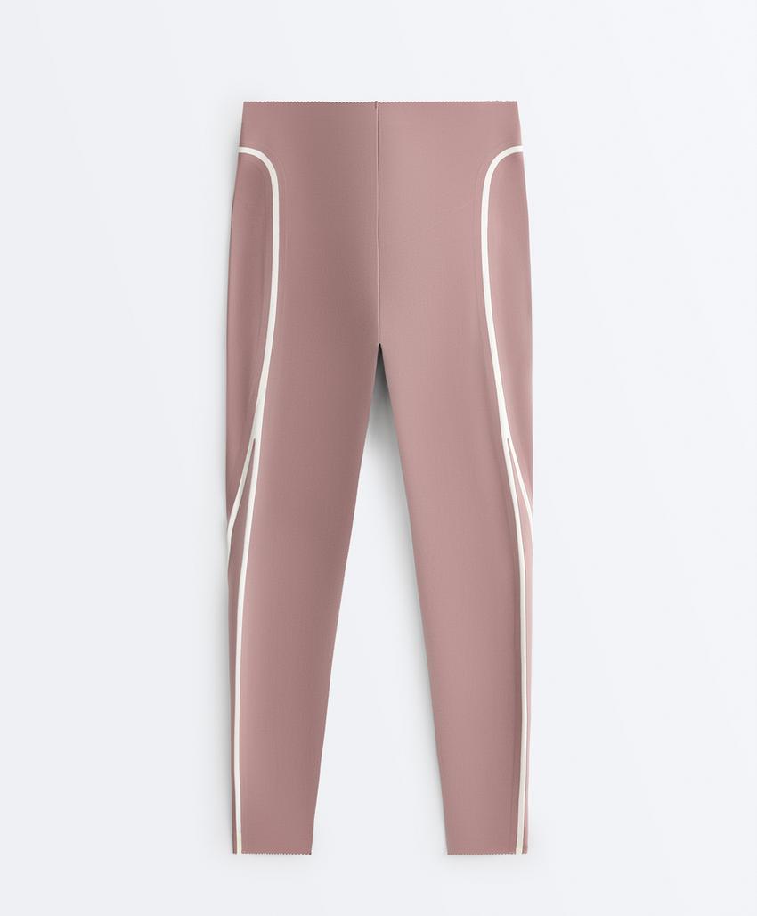High-rise compressive core-control ankle-length leggings with contrast details