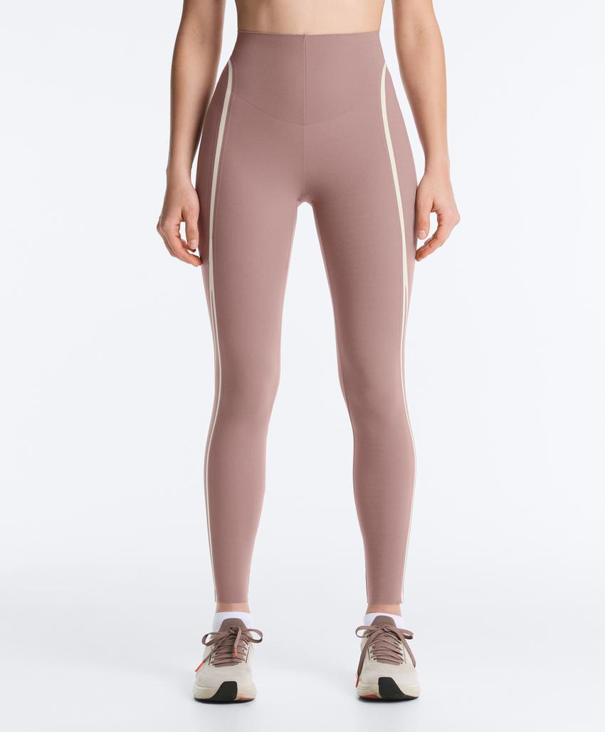 High-rise compressive core-control ankle-length leggings with contrast details