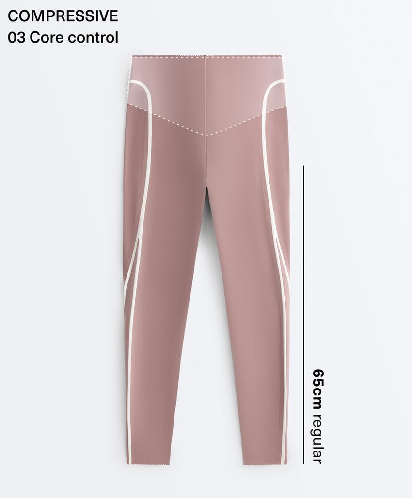 High-rise compressive core-control ankle-length leggings with contrast details