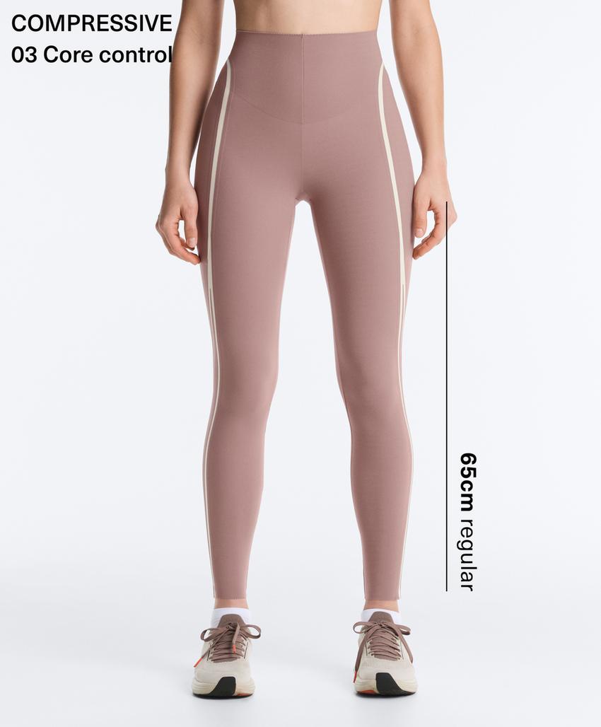 High-rise compressive core-control ankle-length leggings with contrast details