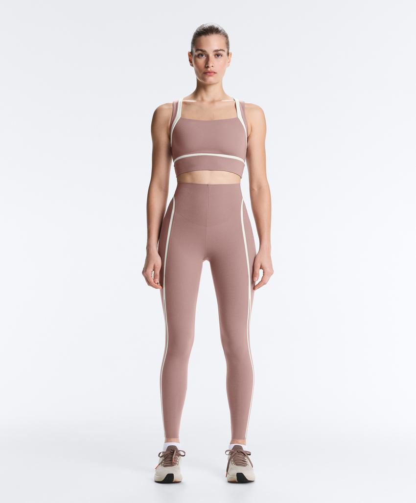 High-rise compressive core-control ankle-length leggings with contrast details