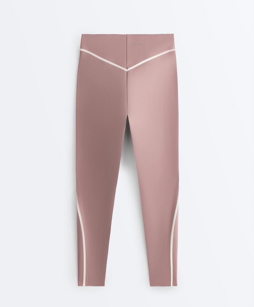 High-rise compressive core-control ankle-length leggings with contrast details