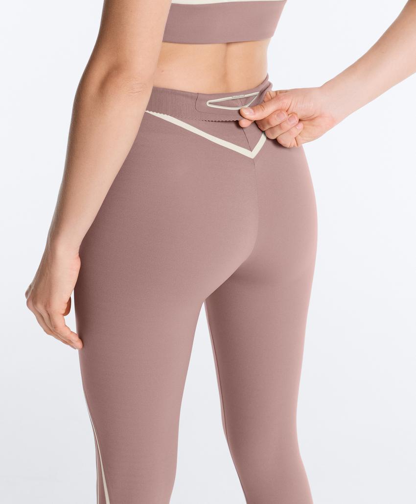 High-rise compressive core-control ankle-length leggings with contrast details