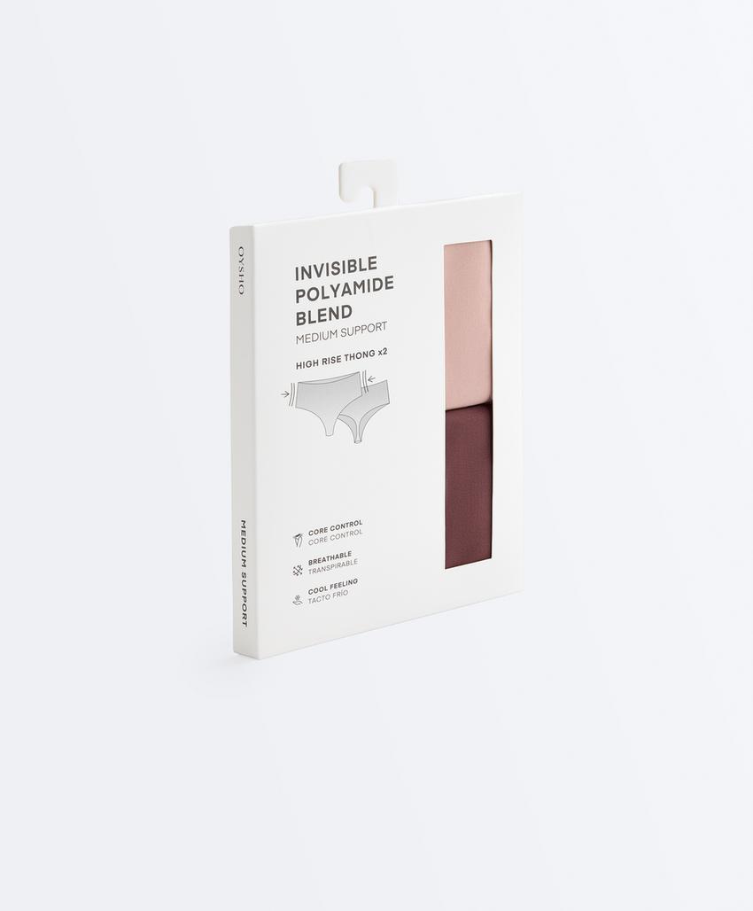 2 высоких трусов танга из смесового полиамида, Medium support