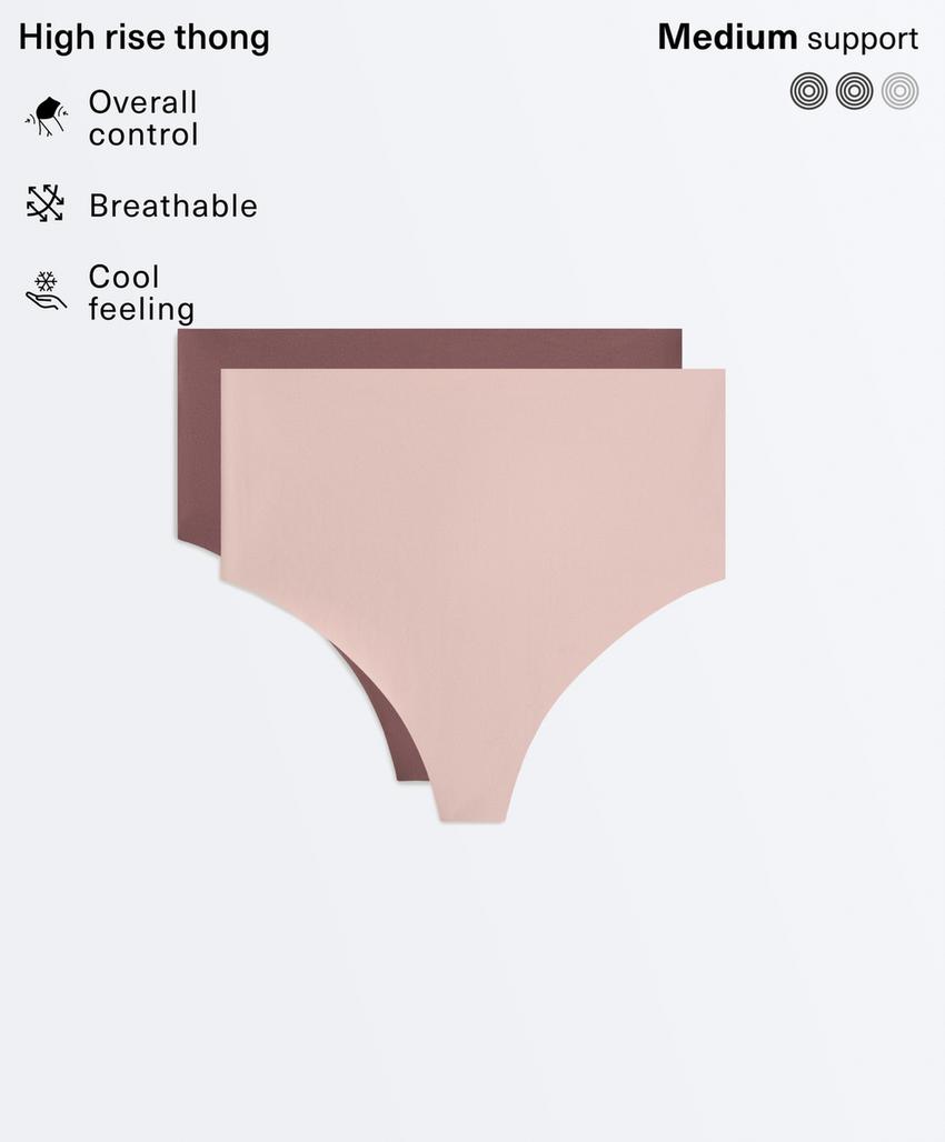 2 высоких трусов танга из смесового полиамида, Medium support