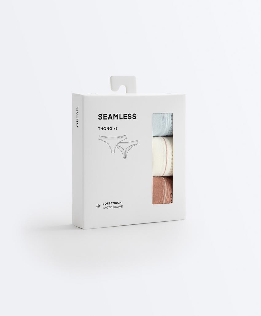 3 бесшовных трусов танга Soft touch с контрастными деталями