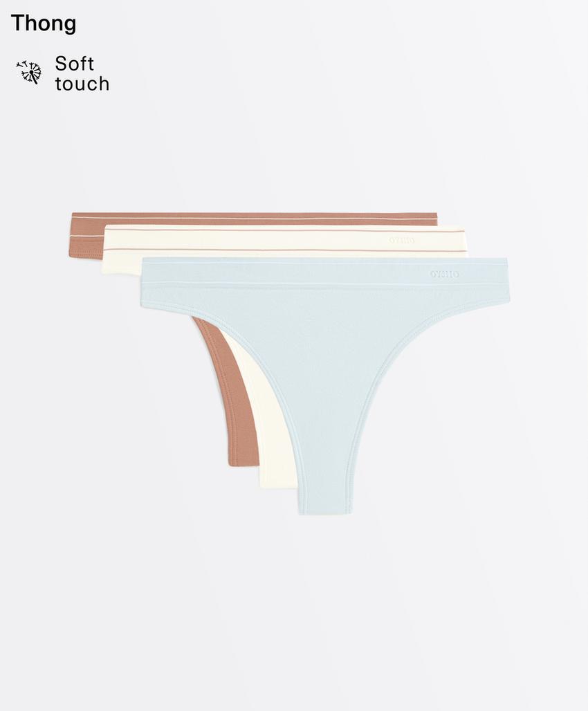 3 бесшовных трусов танга Soft touch с контрастными деталями