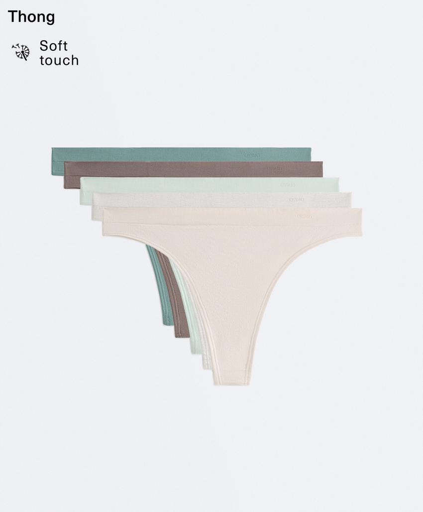 5 бесшовных трусов танга Seamless Soft touch с логотипом