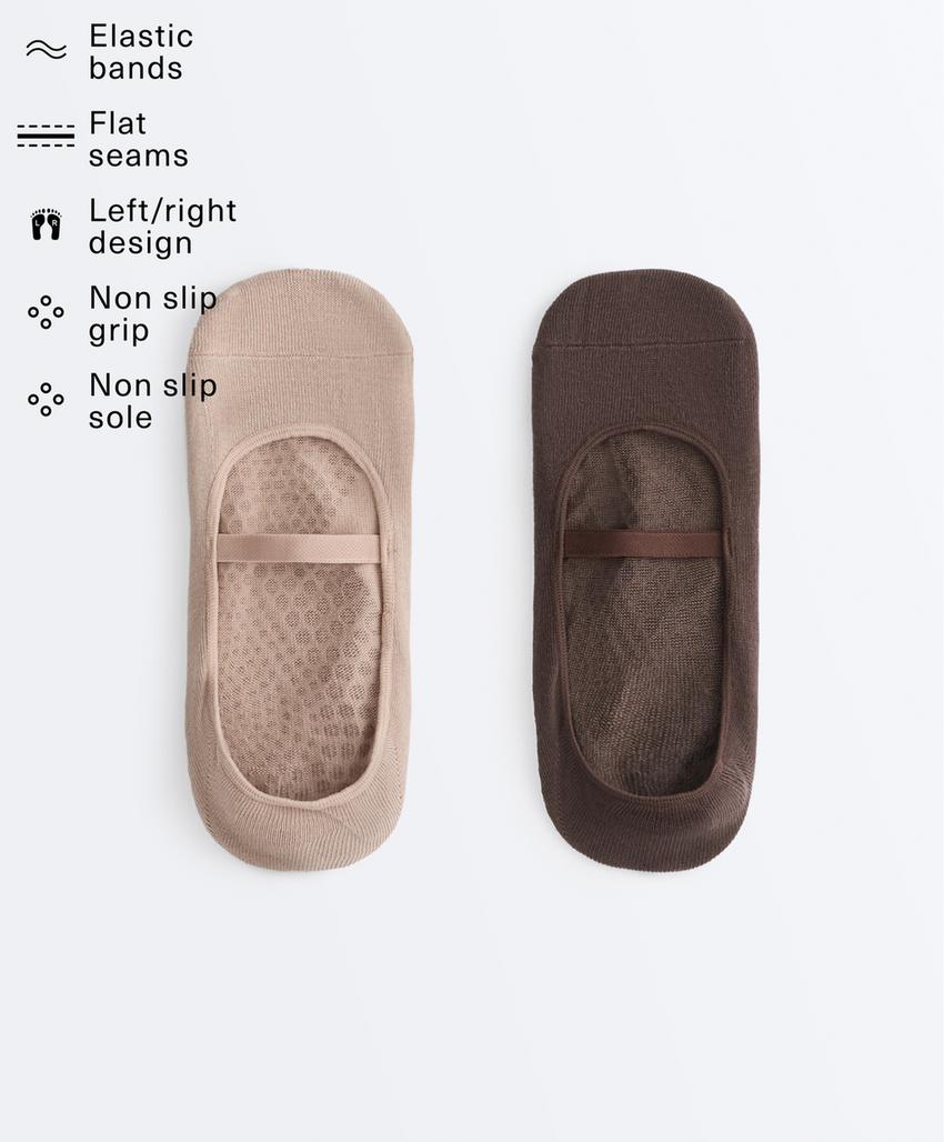 2 pairs of invisible cotton blend yoga and Pilates socks with crossover strap