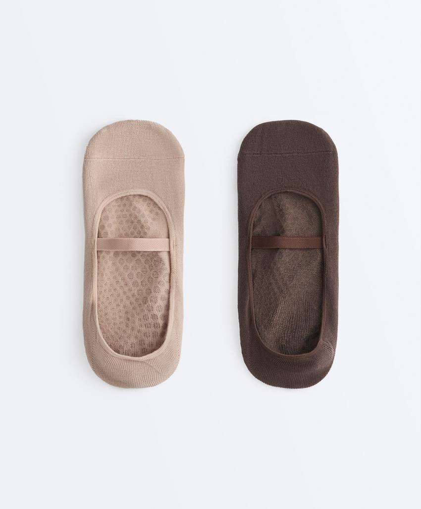 2 pairs of invisible cotton blend yoga and Pilates socks with crossover strap