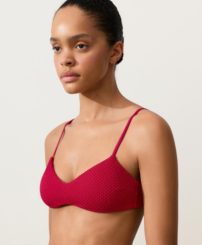 Топ бикини с треугольными чашками, вафельная ткань