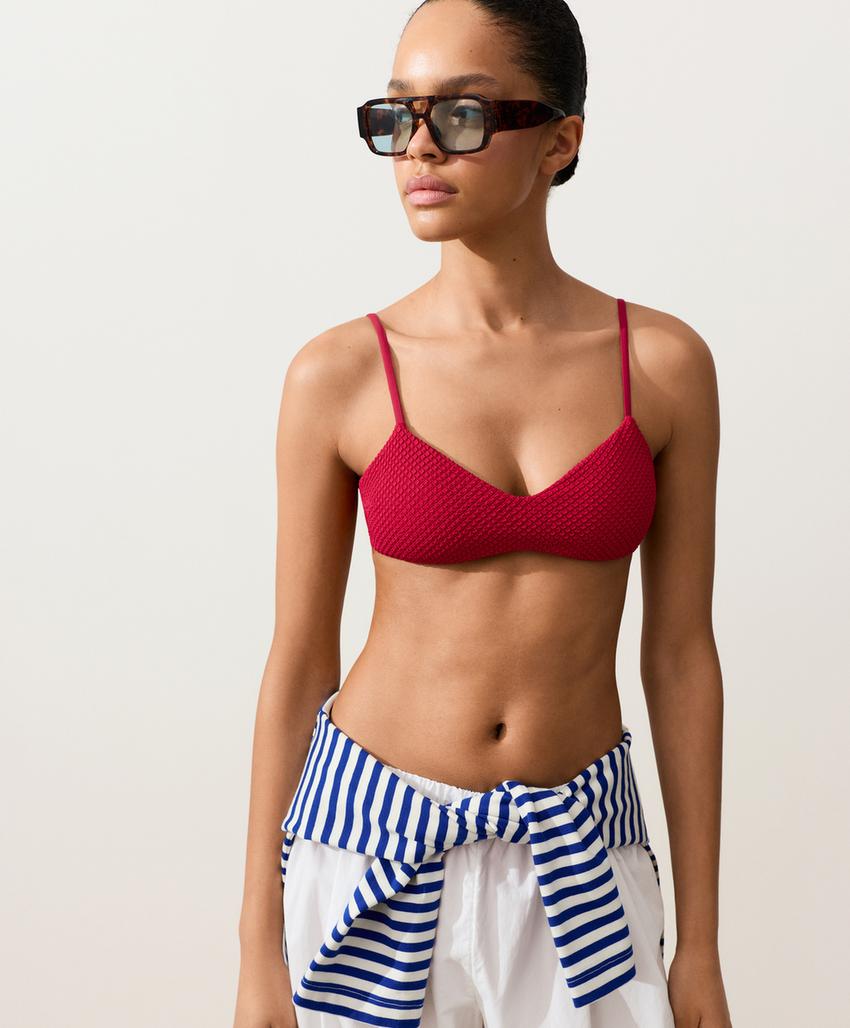 Топ бикини с треугольными чашками, вафельная ткань