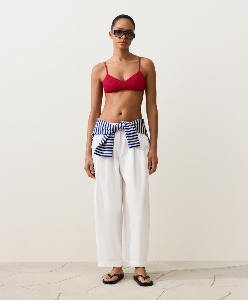 Топ бикини с треугольными чашками, вафельная ткань