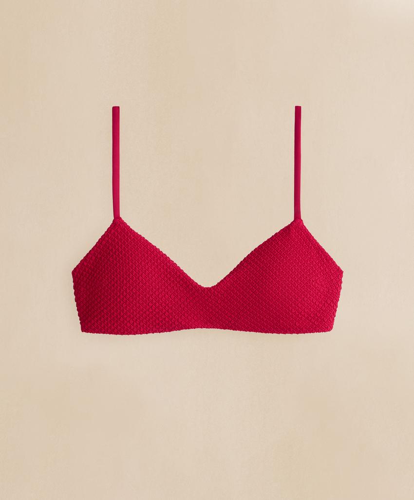 Топ бикини с треугольными чашками, вафельная ткань