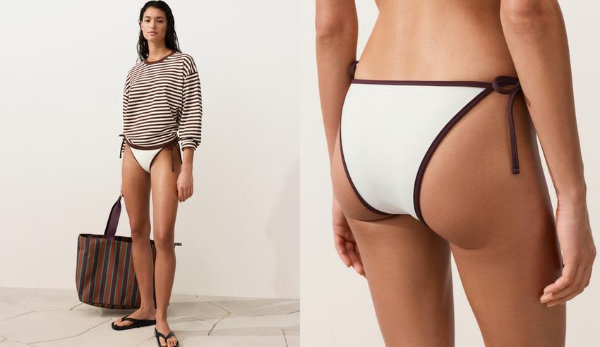 Полуоткрытые плавки бикини с контрастной окантовкой и завязками