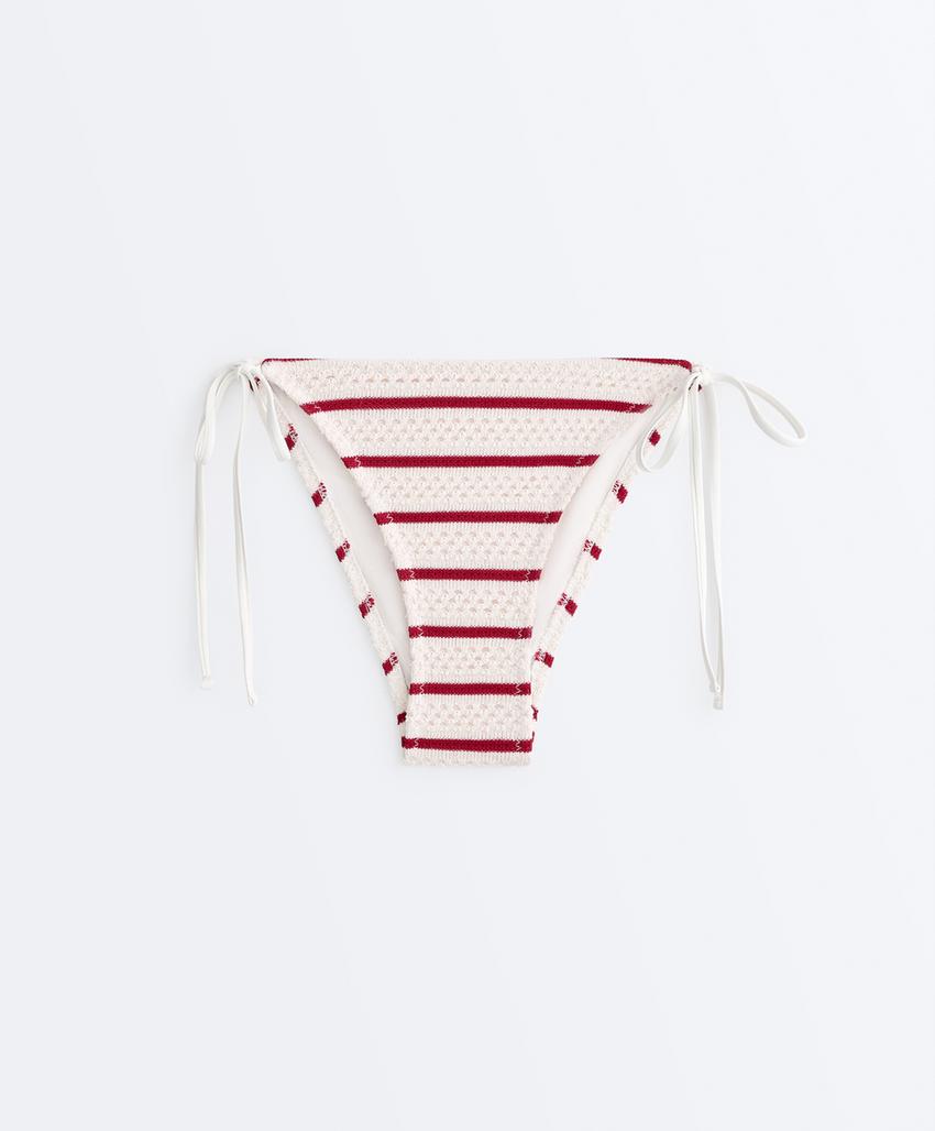Полуоткрытые плавки бикини из вязаного полотна в полоску