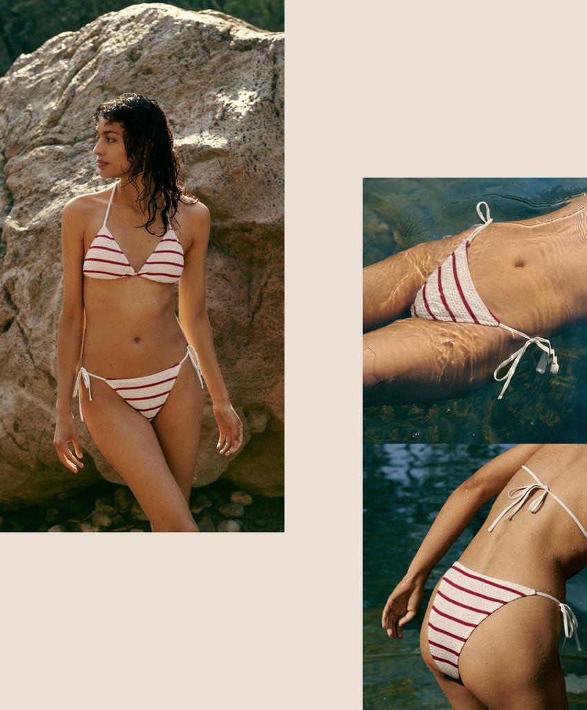 Полуоткрытые плавки бикини из вязаного полотна в полоску