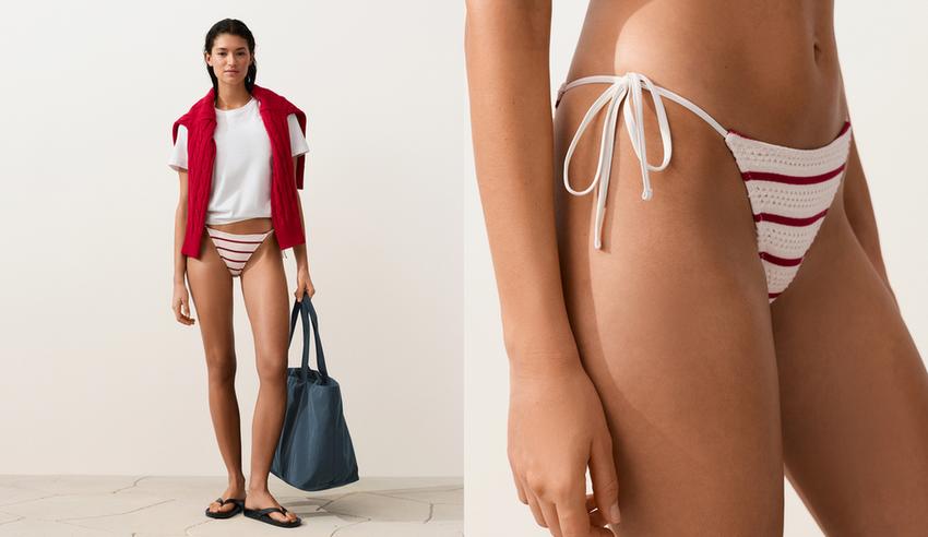 Полуоткрытые плавки бикини из вязаного полотна в полоску