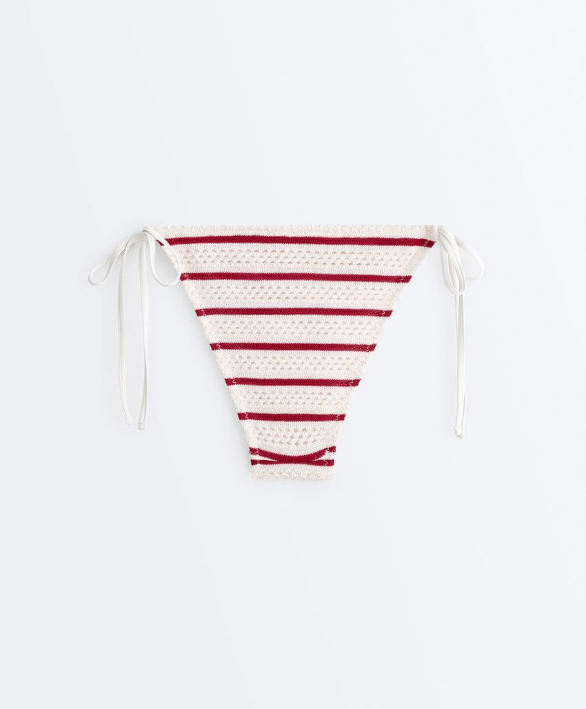 Полуоткрытые плавки бикини из вязаного полотна в полоску