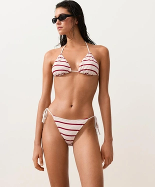 Полуоткрытые плавки бикини из вязаного полотна в полоску- Заказать в России