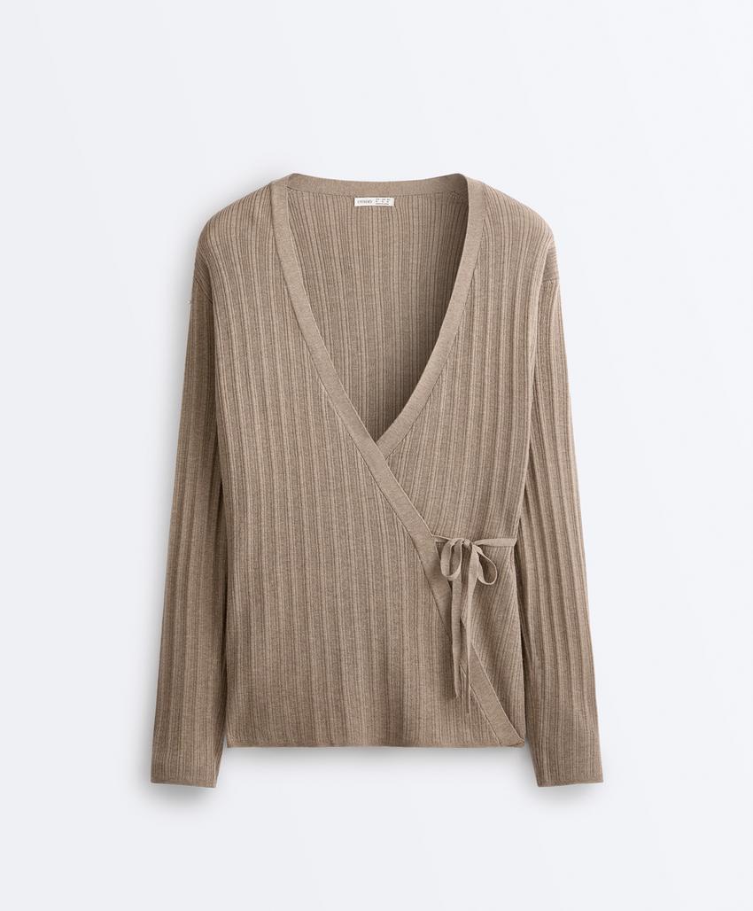 Длинная вязаная куртка Rib с боковой завязкой