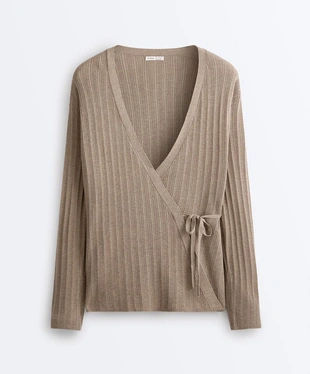 Длинная вязаная куртка Rib с боковой завязкой- Заказать в России