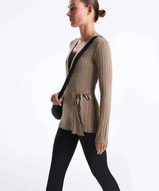 Длинная вязаная куртка Rib с боковой завязкой- Заказать в России