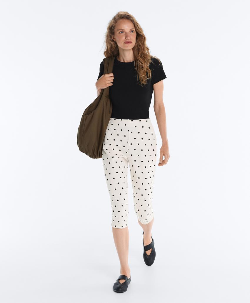 Брюки капри пике в горошек с хлопком