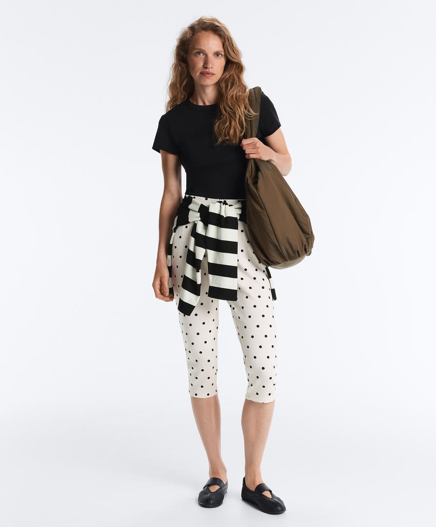 Брюки капри пике в горошек с хлопком