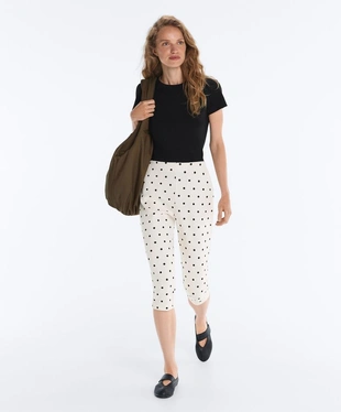 PALE ECRU|3141/167/959 - OYSHO Брюки капри пике в горошек с хлопком